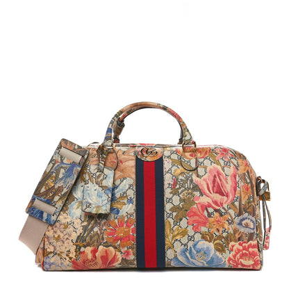 Gucci GG Supreme Monogram Ophidia Flora Print Large Duffle Bag Beige Blue Multicolor 1 of 11