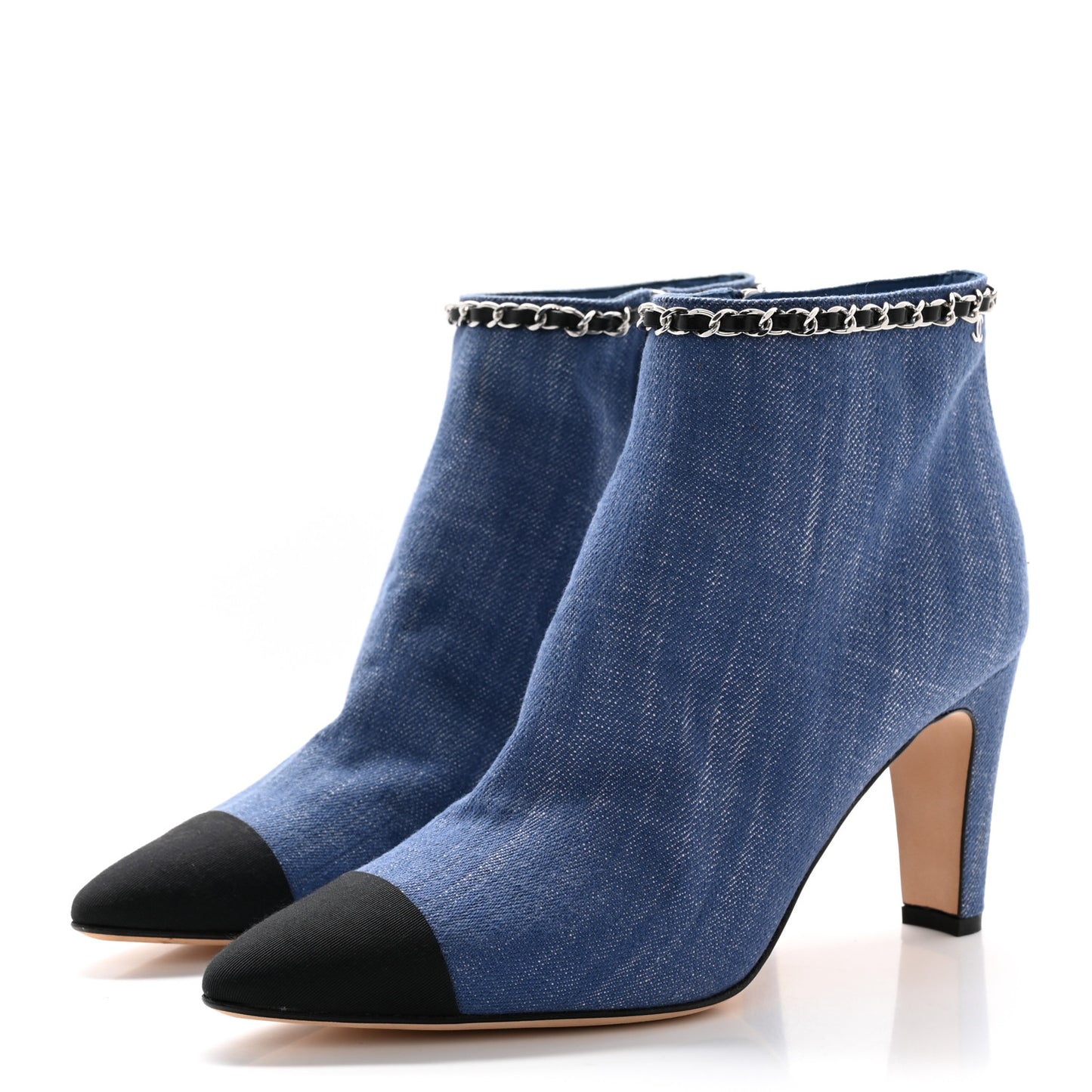 Denim Grosgrain Cap Toe Short Boots 40 Blue