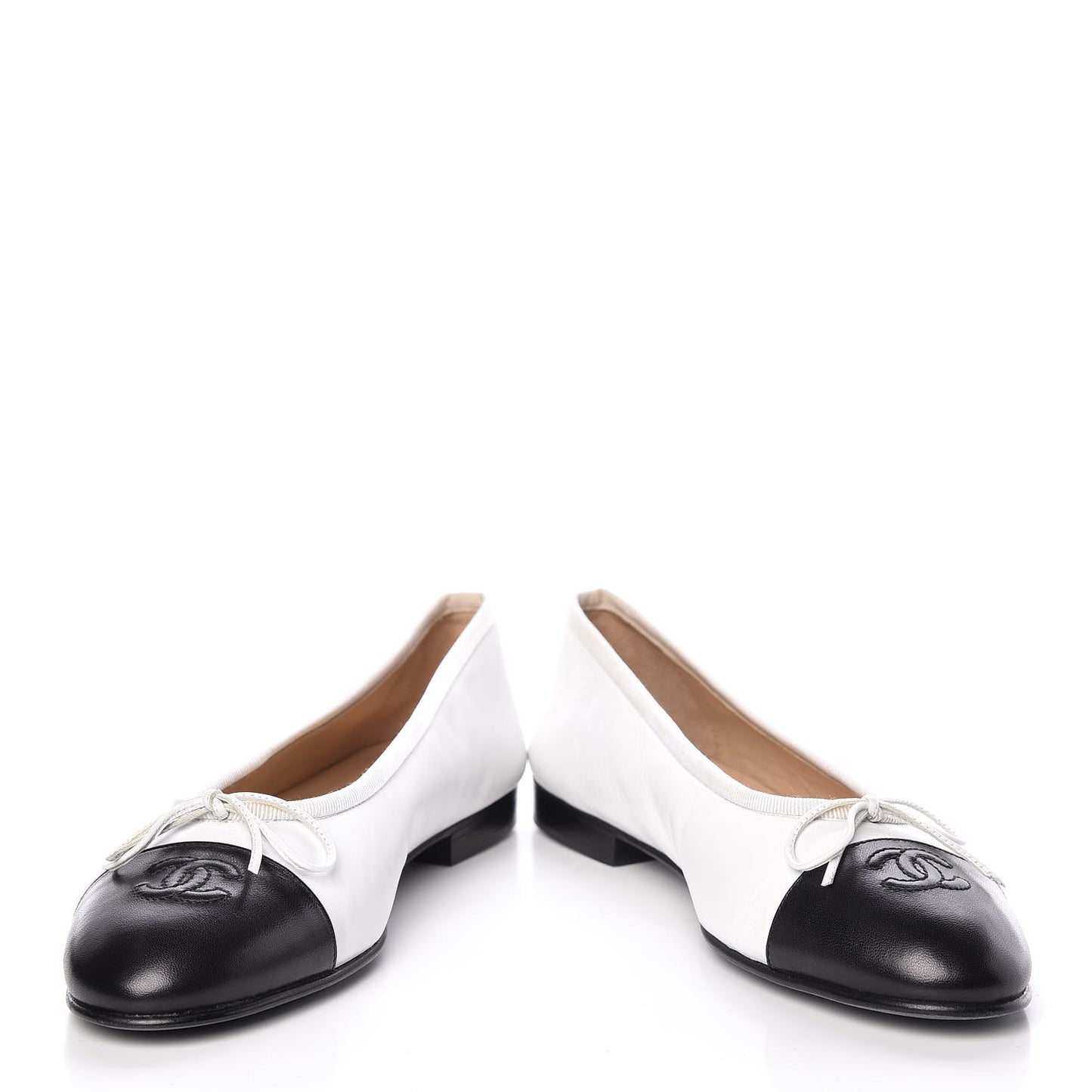 Lambskin Cap Toe Ballerina Flats 39 White Black