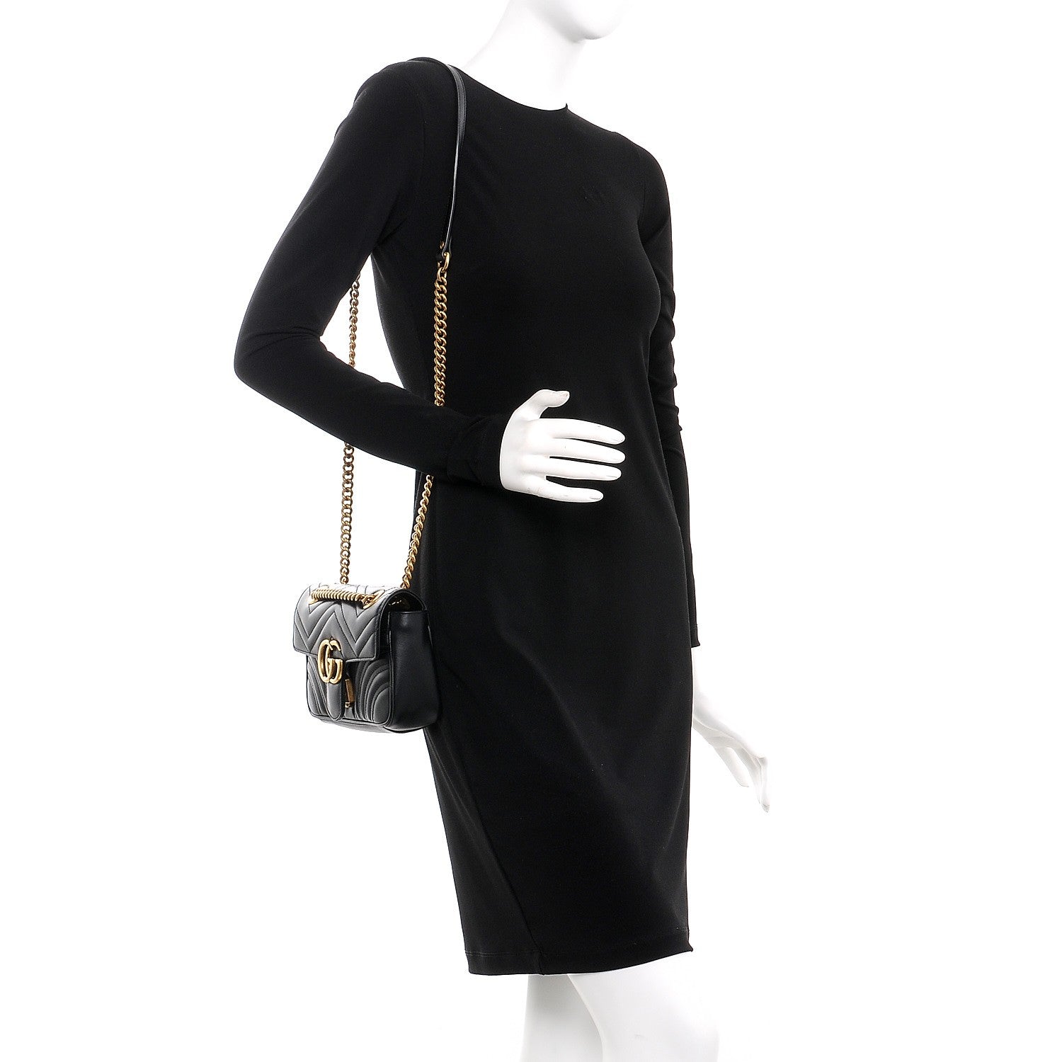 Gucci Calfskin Matelasse Mini GG Marmont Shoulder Bag Black 2 of 9