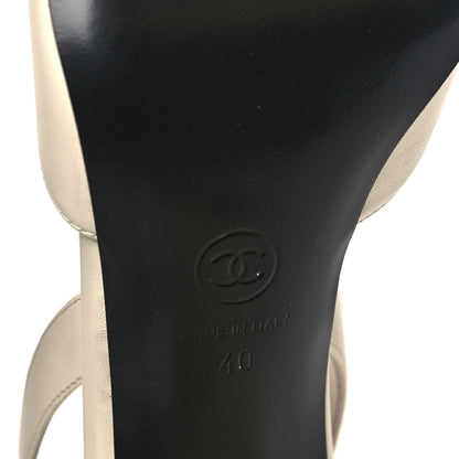 Chanel Lambskin Patent Calfskin Cap Toe CC Slingback Pumps 40 Ivory Black 7 of 10