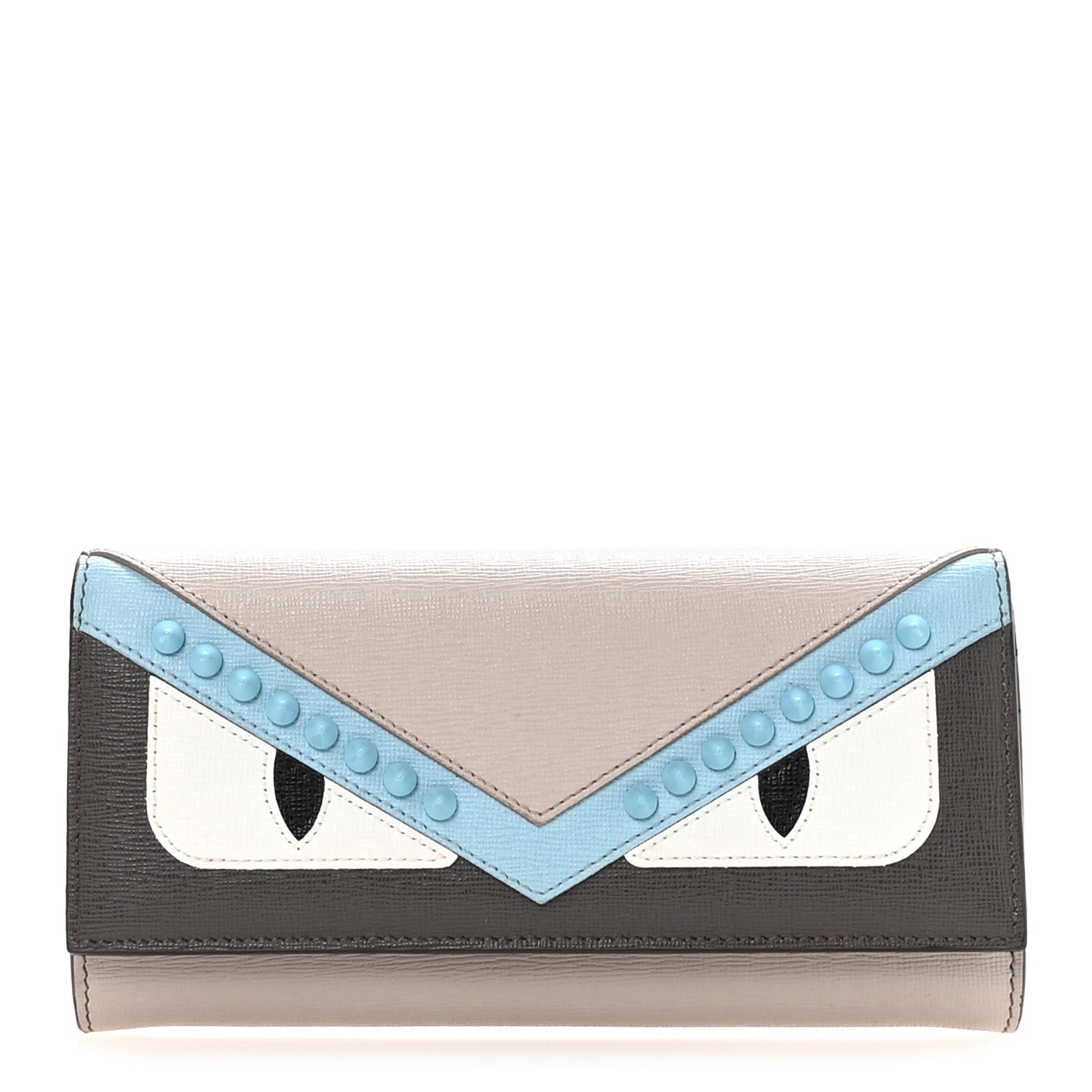 Fendi Vitello Elite Monster Eyes Studded Continental Wallet Carbone White Multicolor 1 of 7