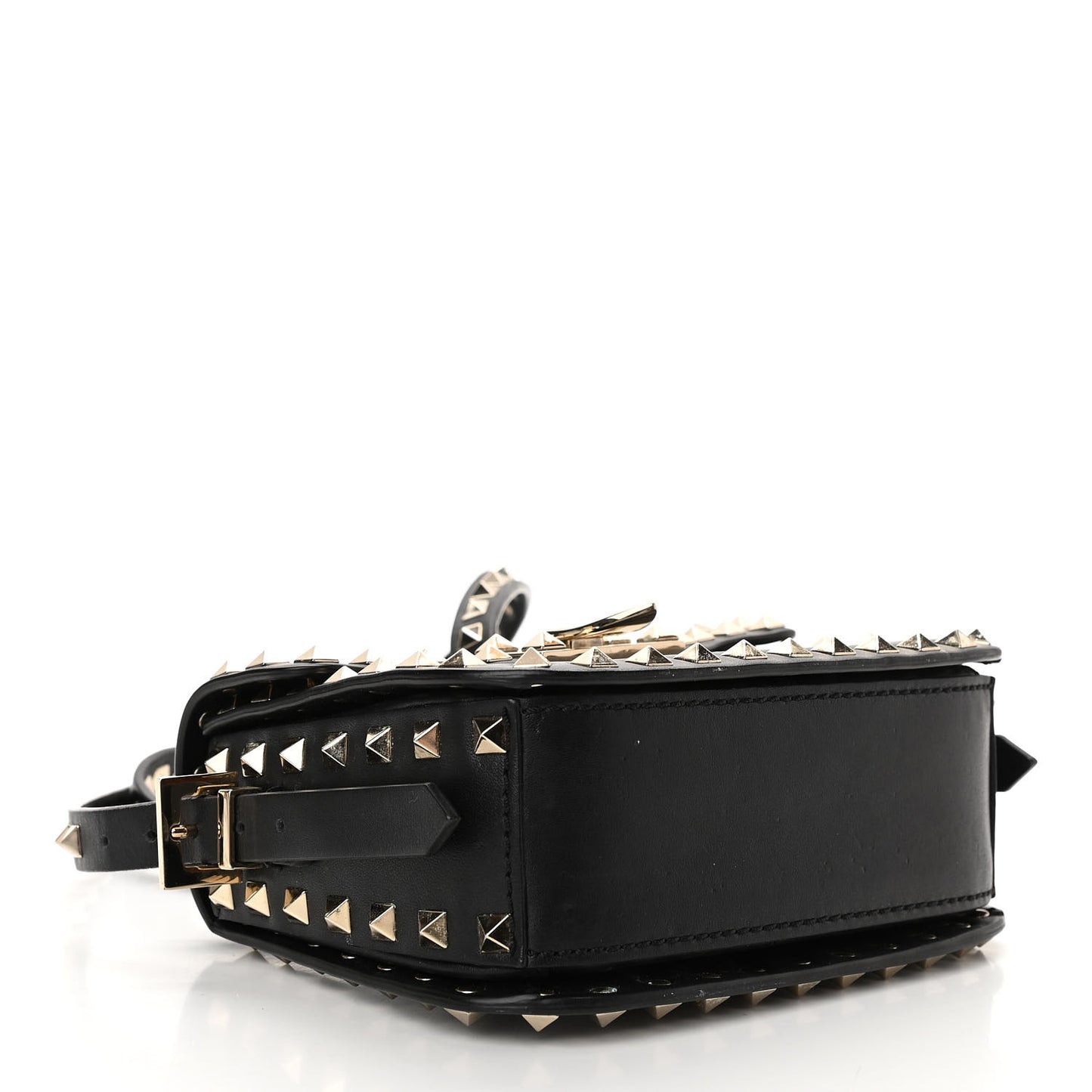 Vitello Small Rockstud Flap Saddle Bag Black