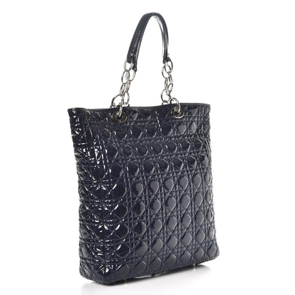 Christian Dior Patent Cannage Dior Soft Shopping Tote Blue 3 of 7