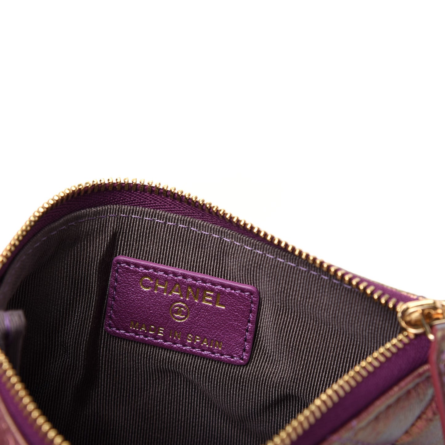 Iridescent Lambskin Quilted Small Cosmetic Case Purple