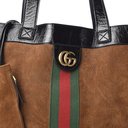 Gucci Suede Patent Web Large Ophidia Vertical Shopping Tote Nocciola Black 9 of 9
