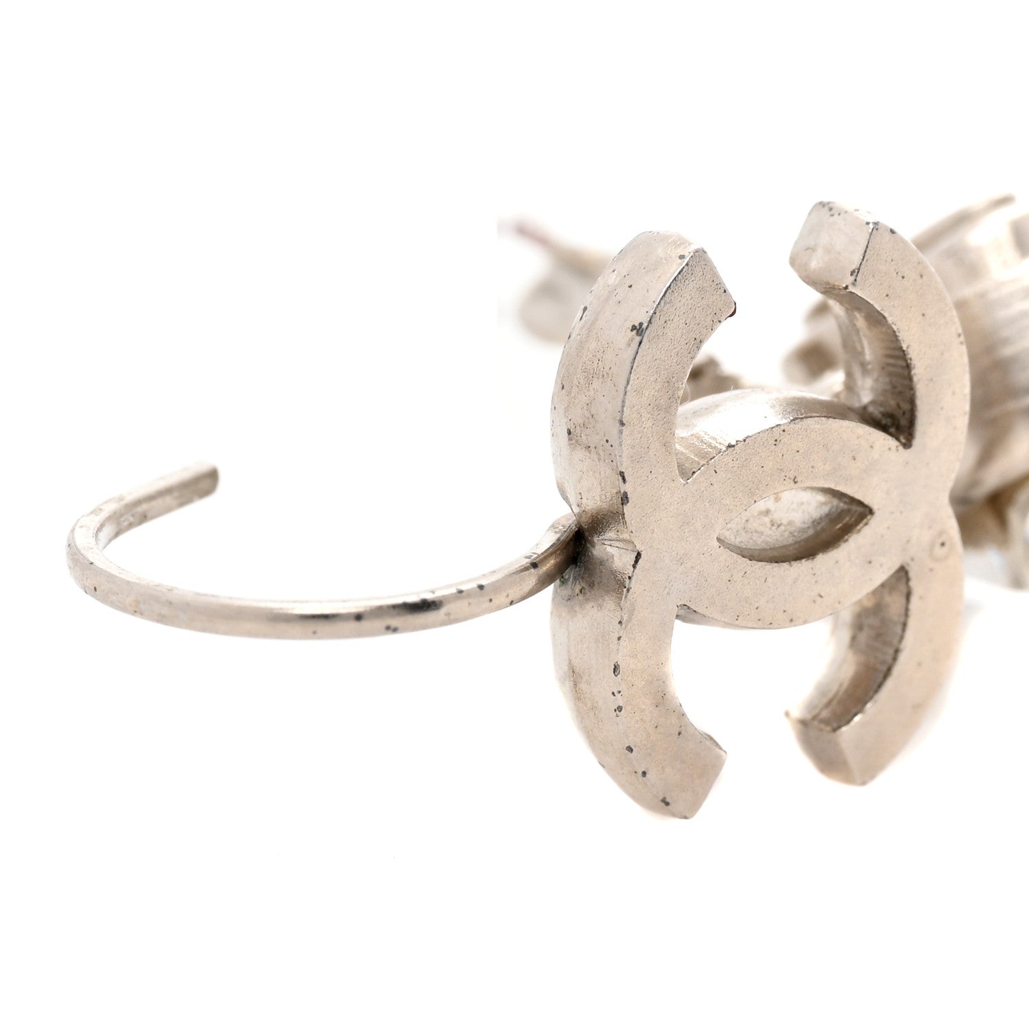 Chanel Crystal Heart CC Drop Earrings Silver 5 of 5