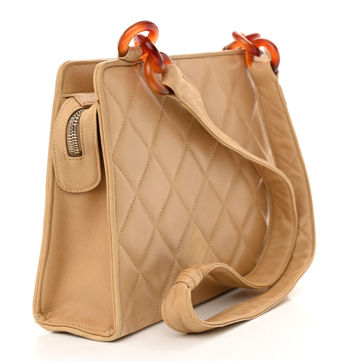 Lambskin Quilted Diamond CC Bekko Chain Shoulder Bag Beige