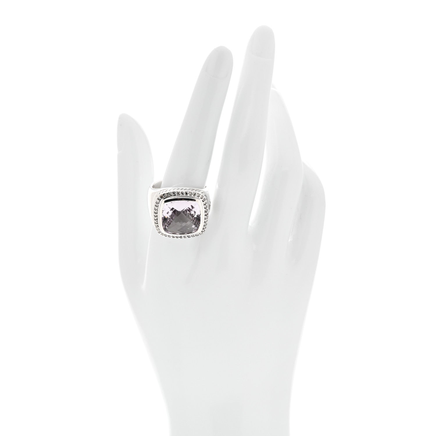 David Yurman Sterling Silver Diamond Amethyst 14mm Albion Statement Ring 61 9.75 2 of 5