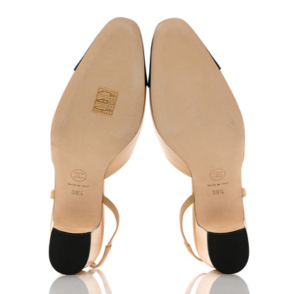 Chanel Goatskin Grosgrain Cap Toe CC Slingback Pumps 39.5 Beige Black 5 of 11
