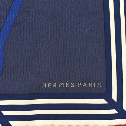 Hermes Silk 18-3-7 Scarf 90 Creme Marine Rose Vif 2 of 3