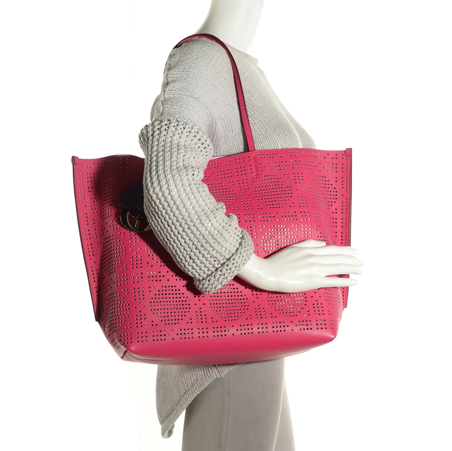 Calfskin Perforated Cannage Dioriva Tote Hot Pink