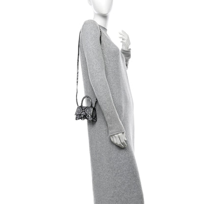 Balenciaga Shiny Calfskin Snakeskin Effect Hourglass Top Handle Bag Mini Silver Black 2 of 10