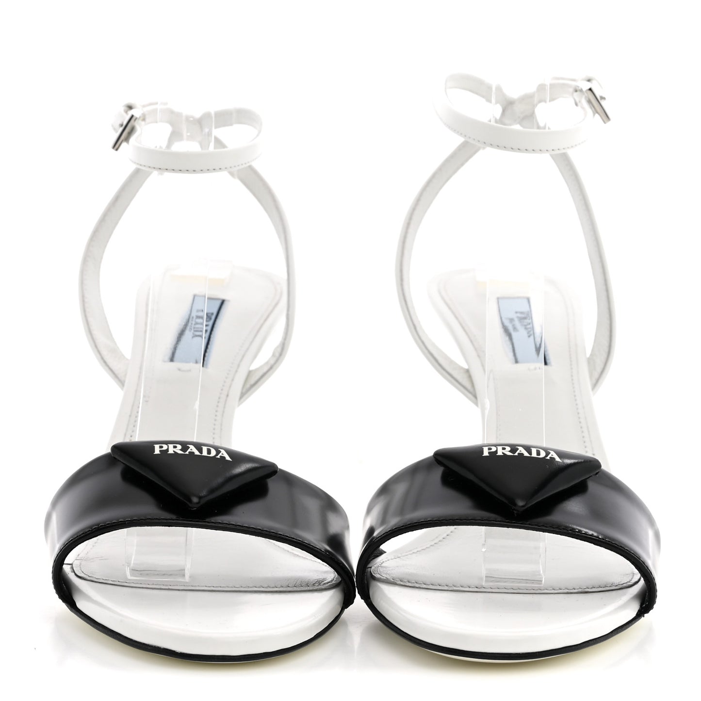 Spazzolato Metal Triangle Logo Ankle Strap 100mm Sandals 36.5 Black White