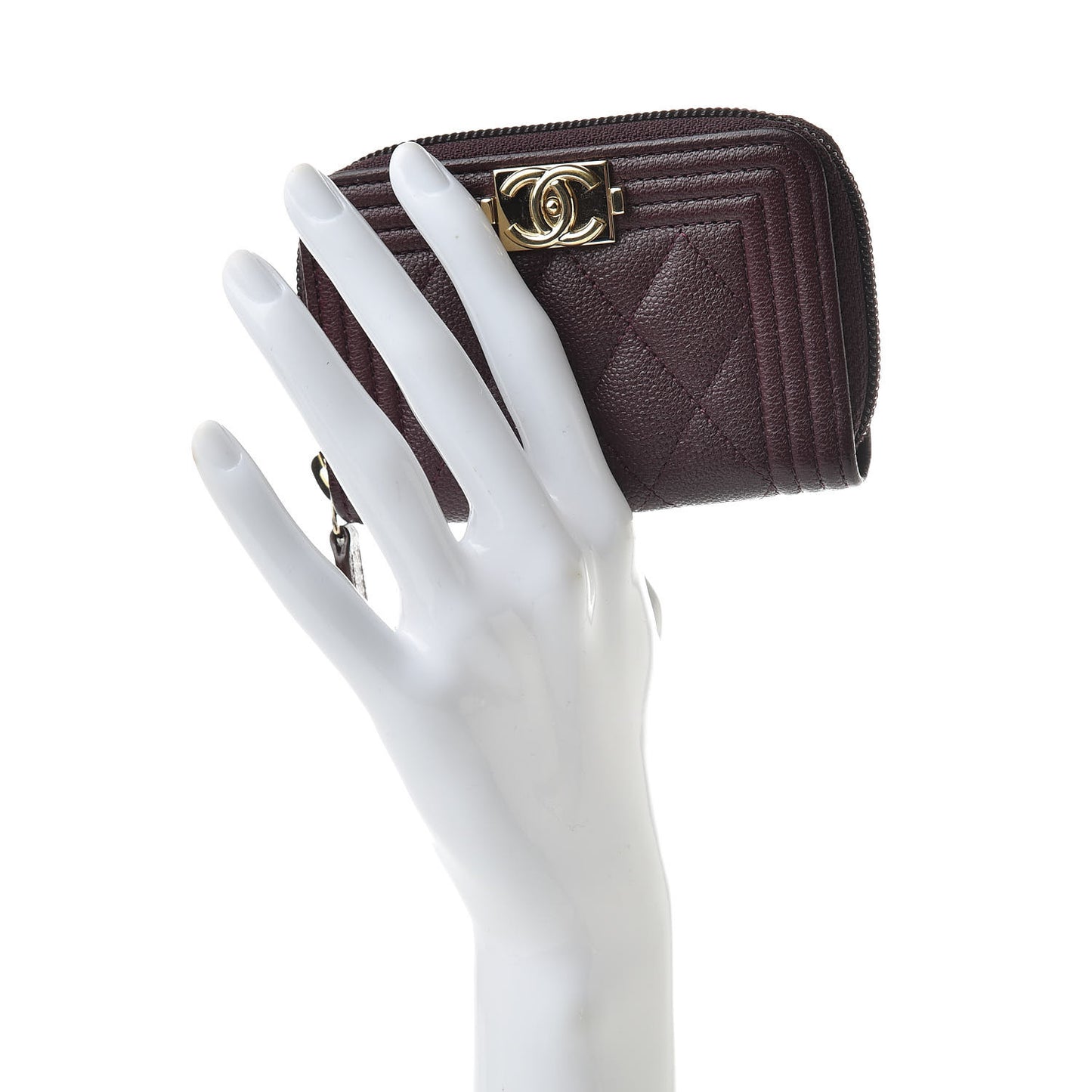Caviar Quilted Boy Zip Around Coin Purse Wallet Dark Purple
