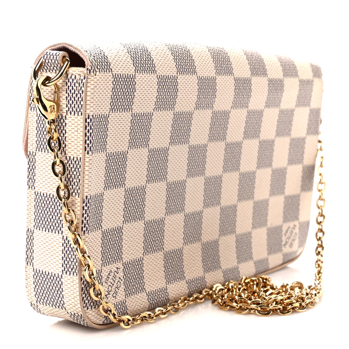 Damier Azur Pochette Felicie Chain Wallet Rose Ballerine