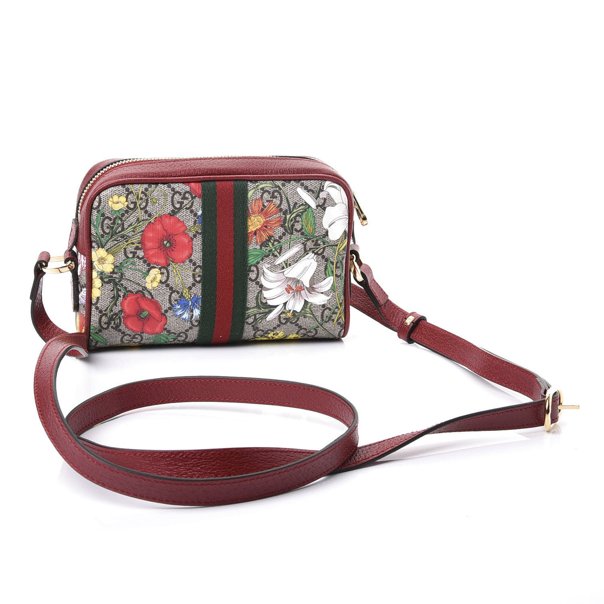 GG Supreme Monogram Flora Web Mini Ophidia Shoulder Bag Red