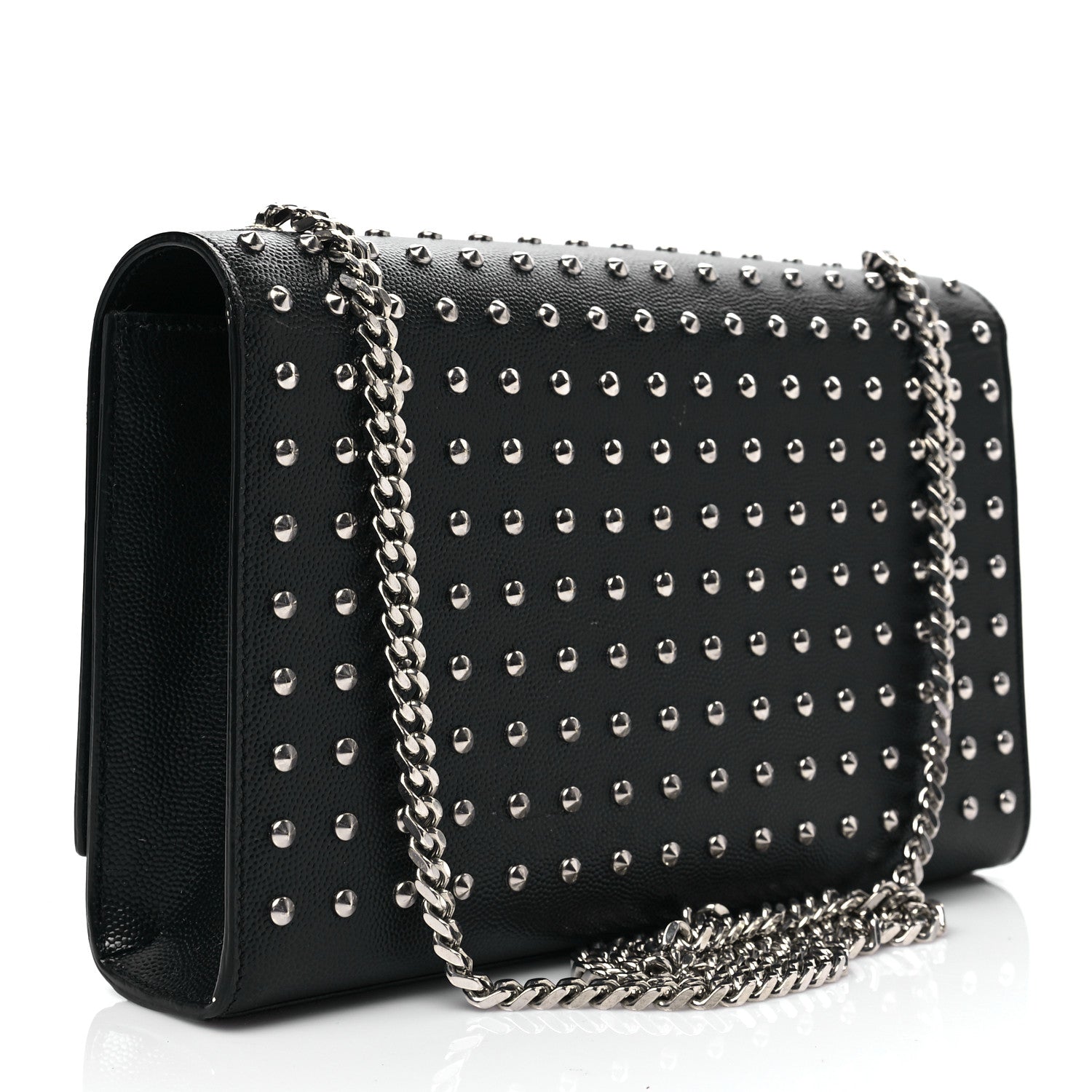 Saint Laurent Grain De Poudre Studded Medium Monogram Kate Satchel Black 3 of 8