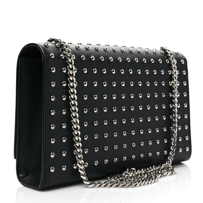 Saint Laurent Grain De Poudre Studded Medium Monogram Kate Satchel Black 3 of 8
