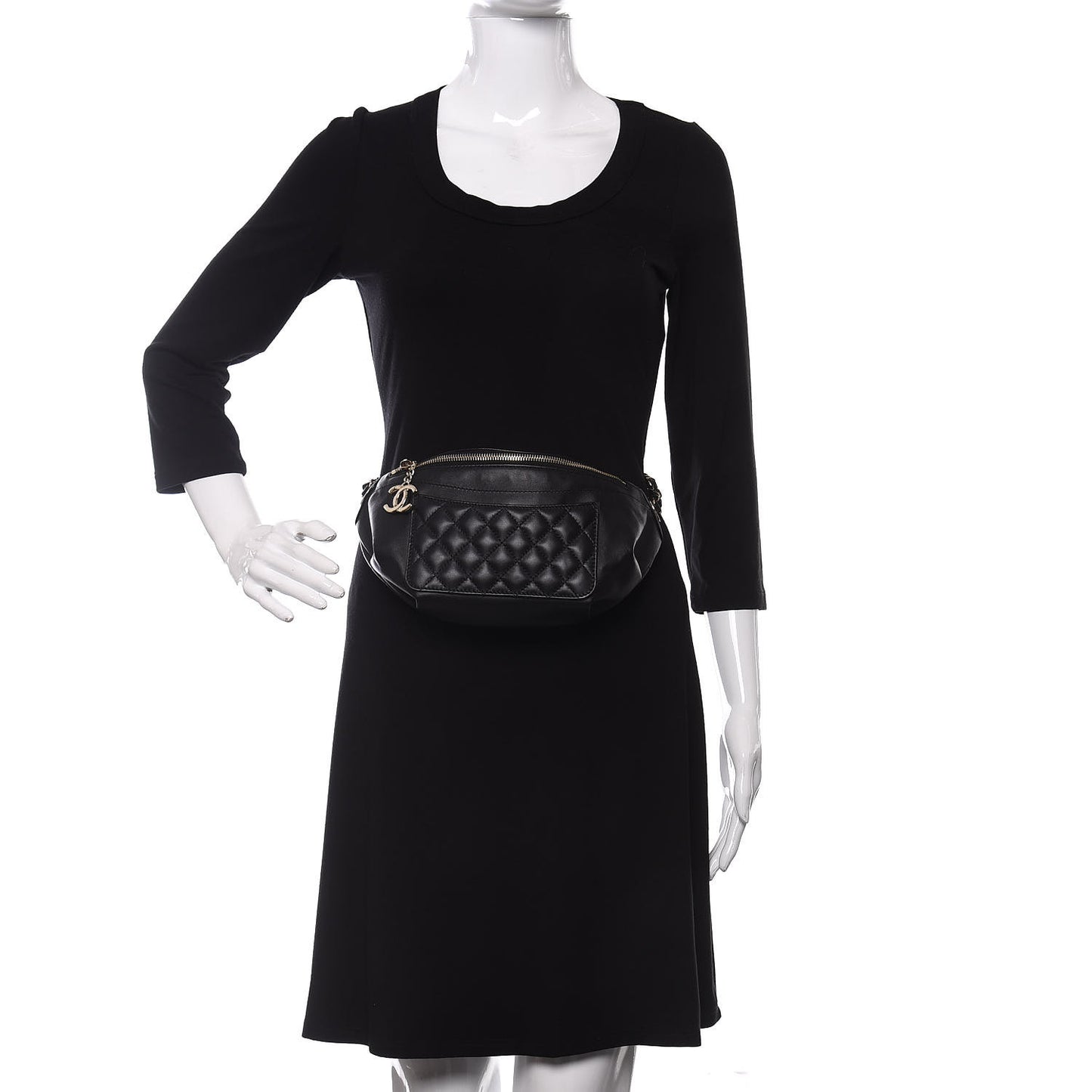 Lambskin Quilted Waist Bag Fanny Pack Black