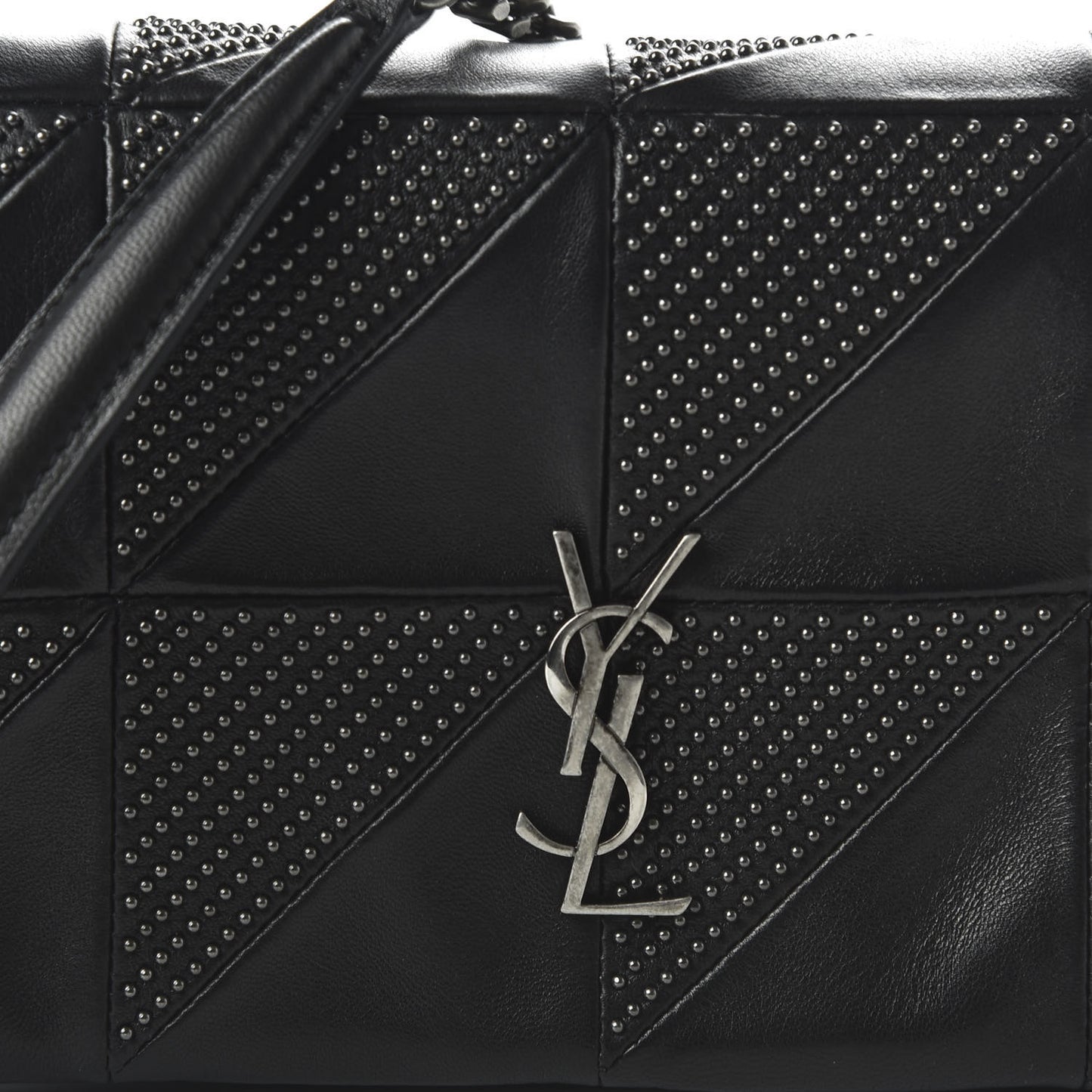 Lambskin Patchwork Micro Stud Monogram Medium Jamie Baguette Black