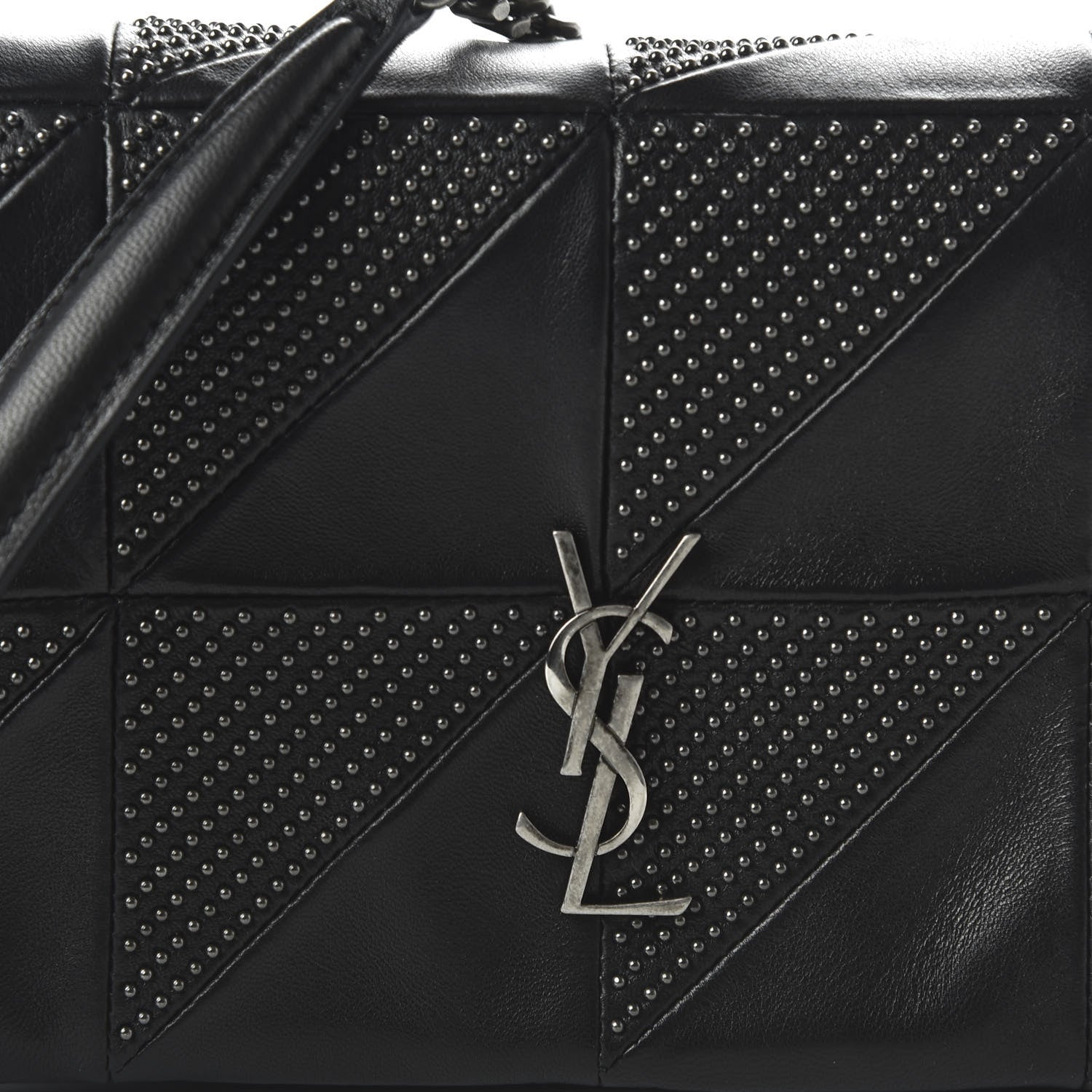 Saint Laurent Lambskin Patchwork Micro Stud Monogram Medium Jamie Baguette Black 9 of 9