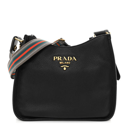 Prada Vitello Daino Hobo Messenger Bag Black 1 of 6