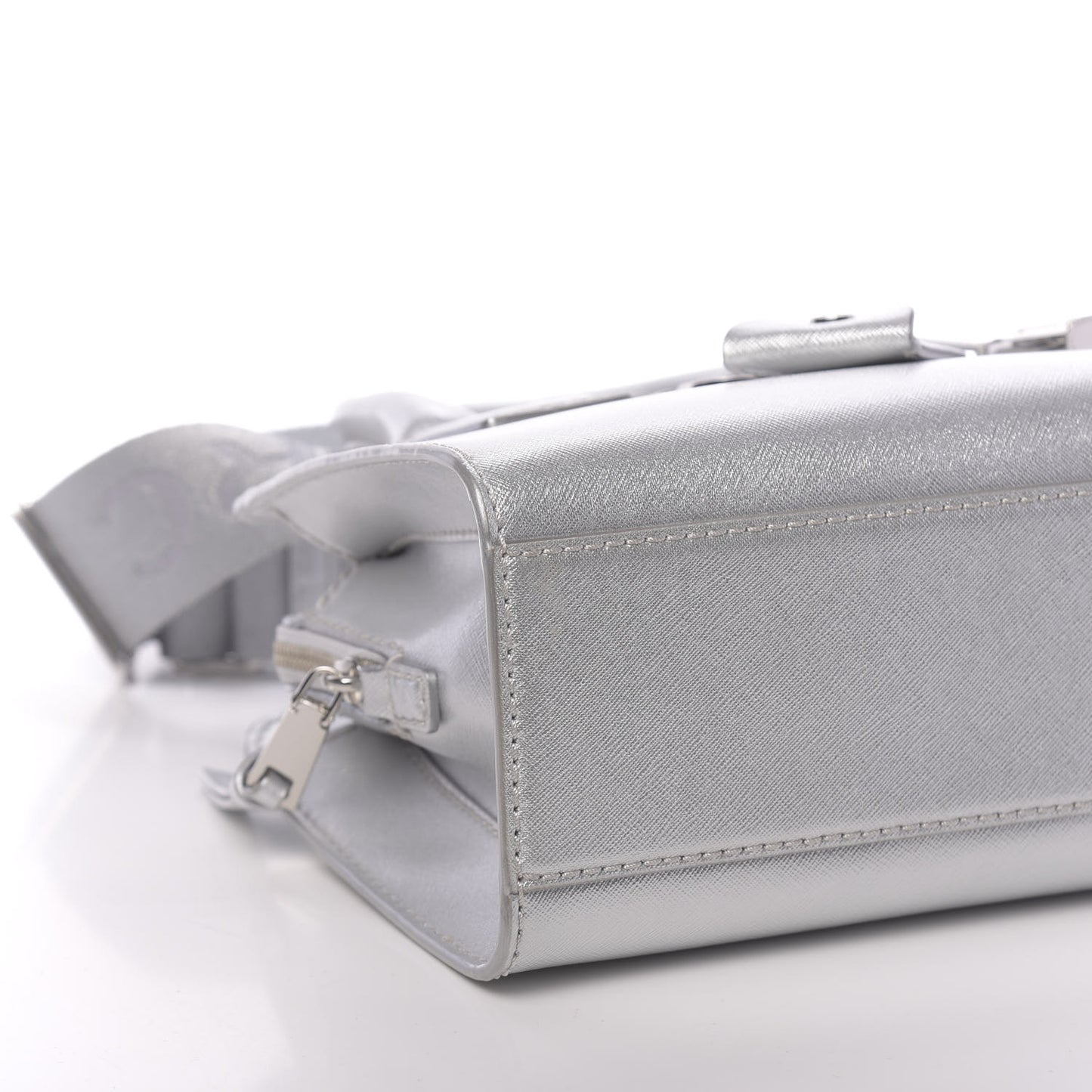 Metallic Saffiano Little Big Shot Tote Silver