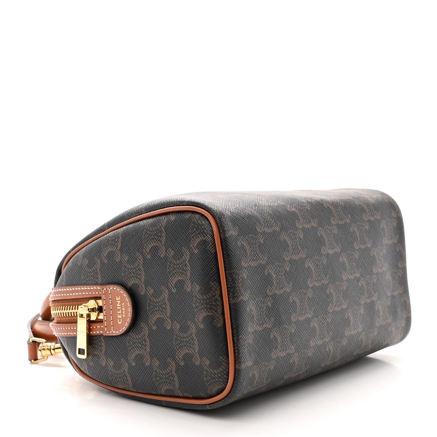 Celine Triomphe Canvas Calfskin Small Boston Bag Tan 4 of 12