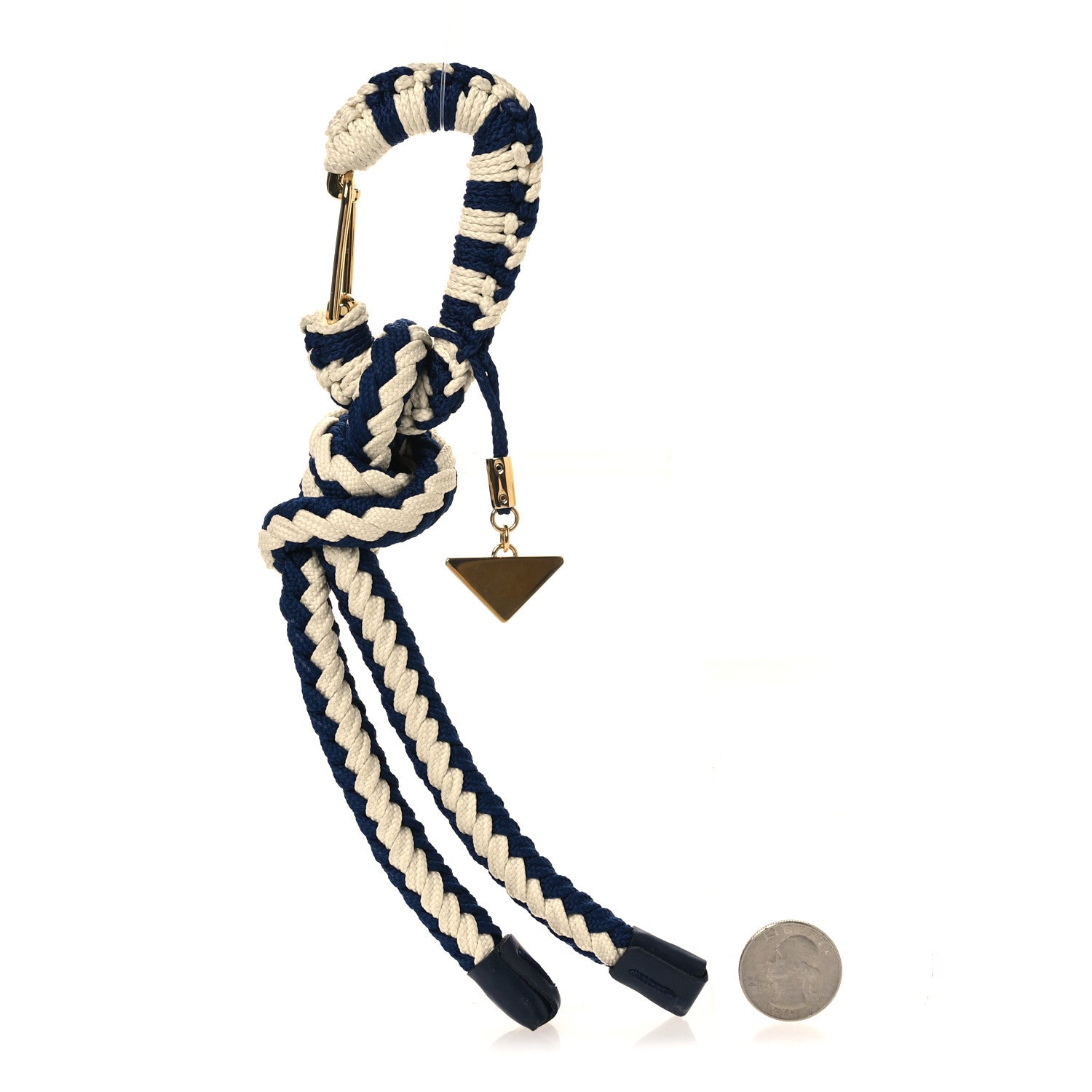 Prada Cotton Striped Metal Triangle Logo Cord Keychain Blue White 2 of 3