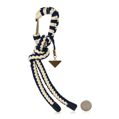 Prada Cotton Striped Metal Triangle Logo Cord Keychain Blue White 2 of 3