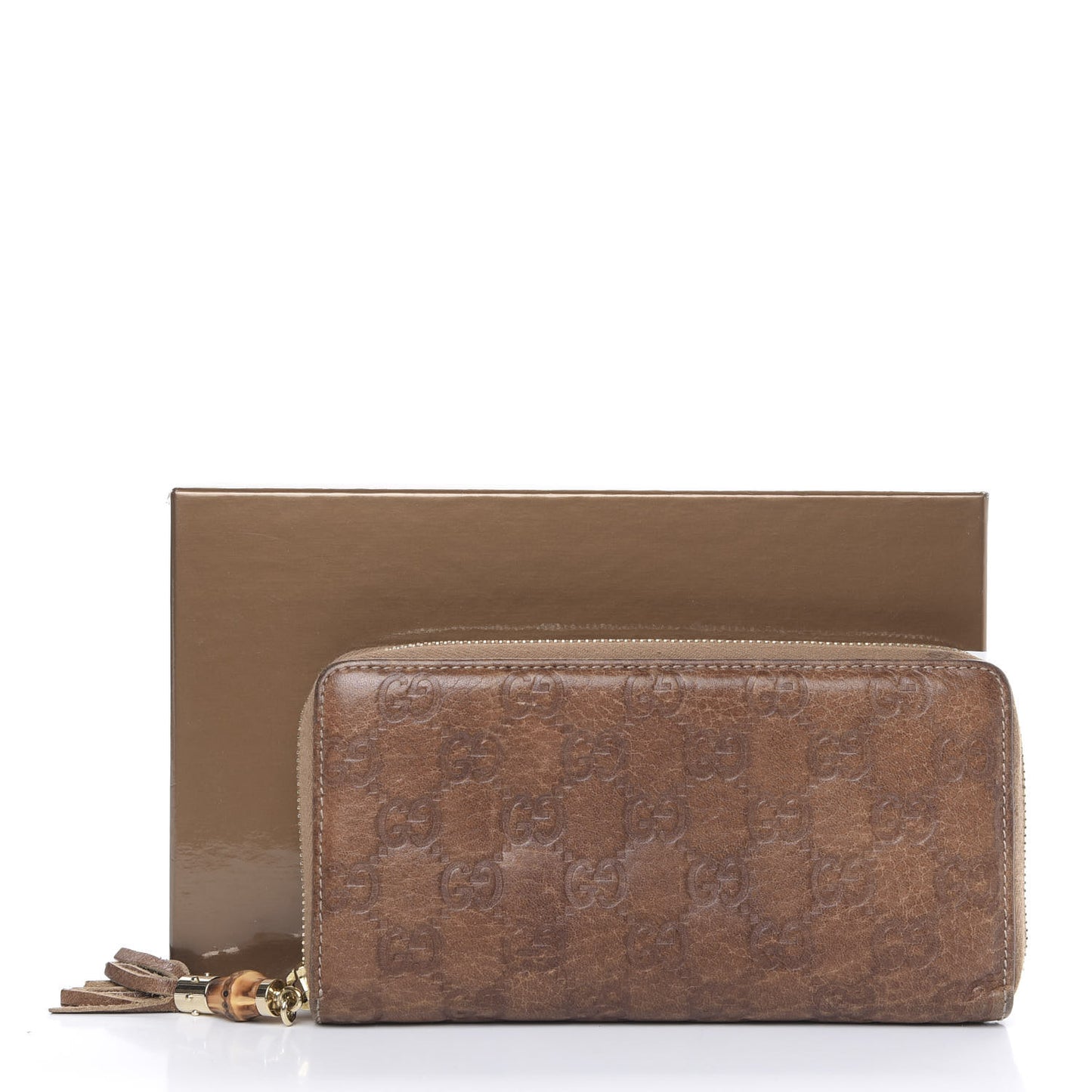 Guccissima Bamboo Tassel Zip Around Wallet Light Brown