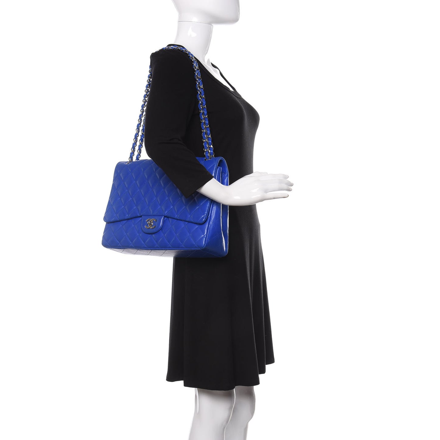 Lambskin Quilted Maxi Single Flap Blue