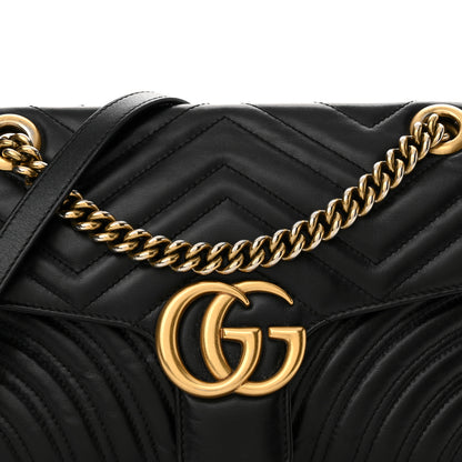 Gucci Calfskin Matelasse Small GG Marmont Shoulder Bag Black 8 of 16