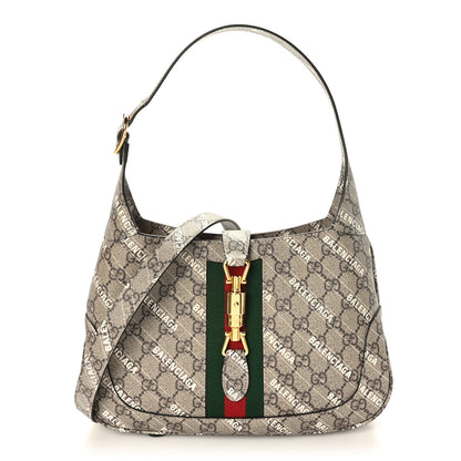 Gucci X BALENCIAGA GG Supreme Monogram Striped Logo Print Web Small Jackie 1961 Hobo Beige Ebony Mystic White 1 of 9
