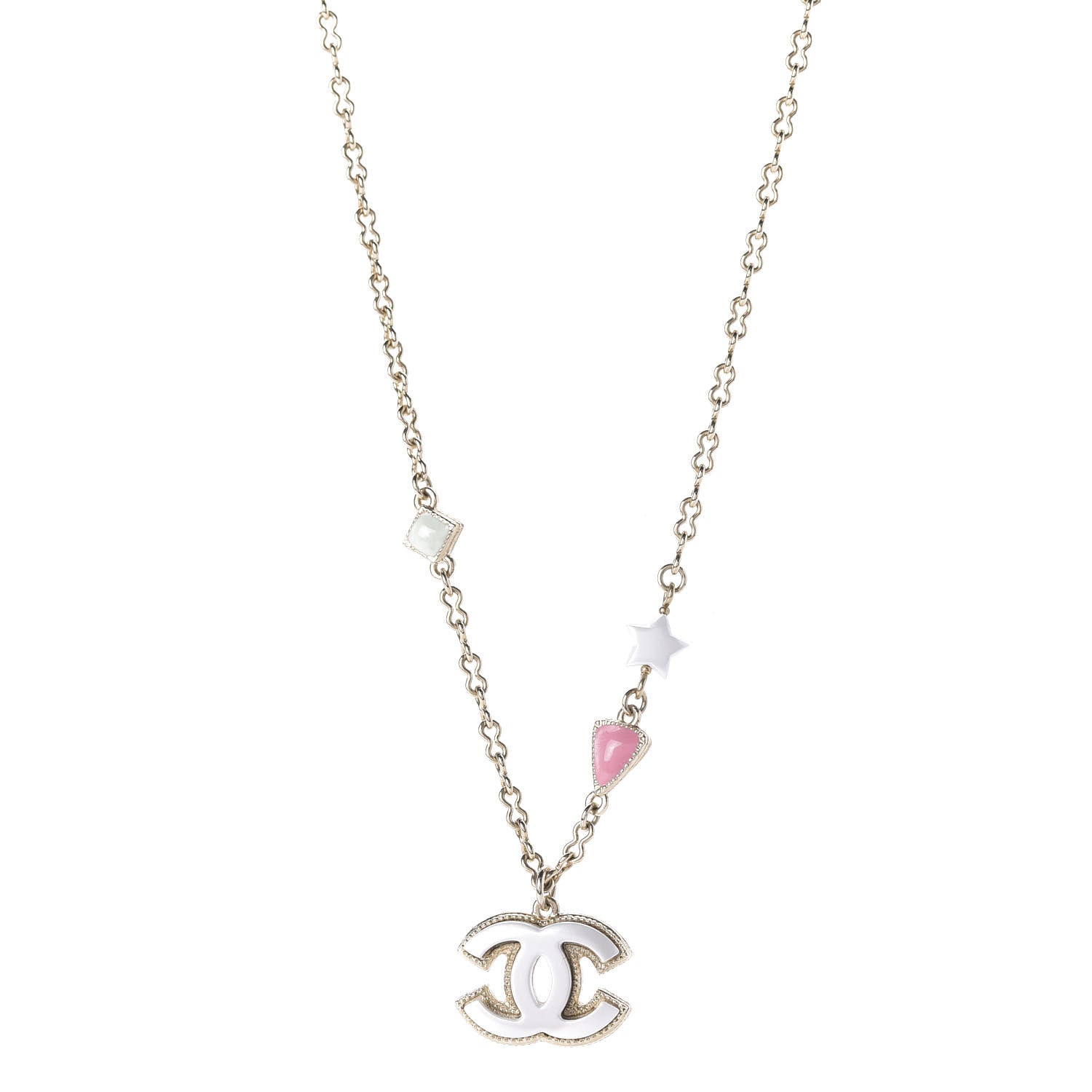 Chanel Resin Pearl Beaded CC Short Necklace Green White Pink 1 of 7