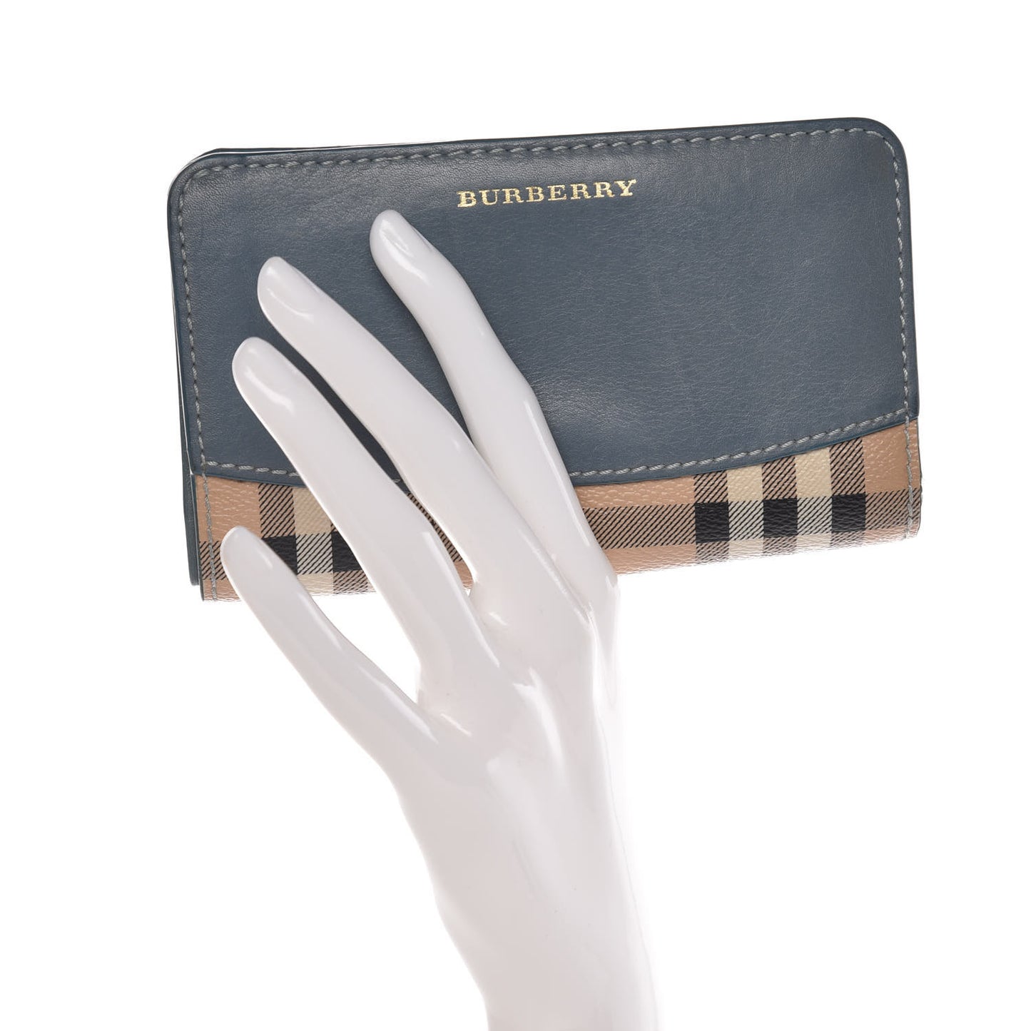 Calfskin Haymarket Check Medium Cowley Flap Wallet Eucalyptus Grey