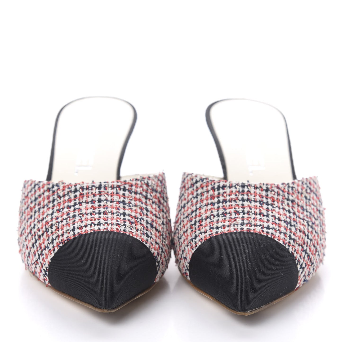 Tweed Grosgrain Pearl Cap Toe Mules 37 Black Red