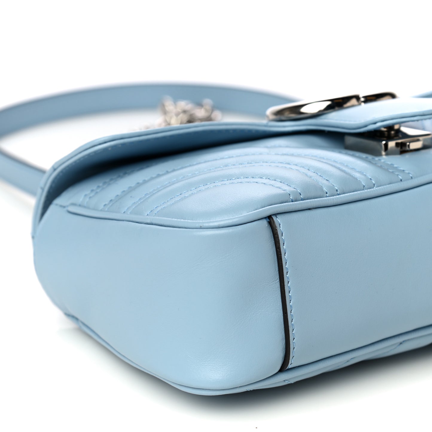 Calfskin Matelasse Mini GG Marmont Shoulder Bag Porcelain Light Blue