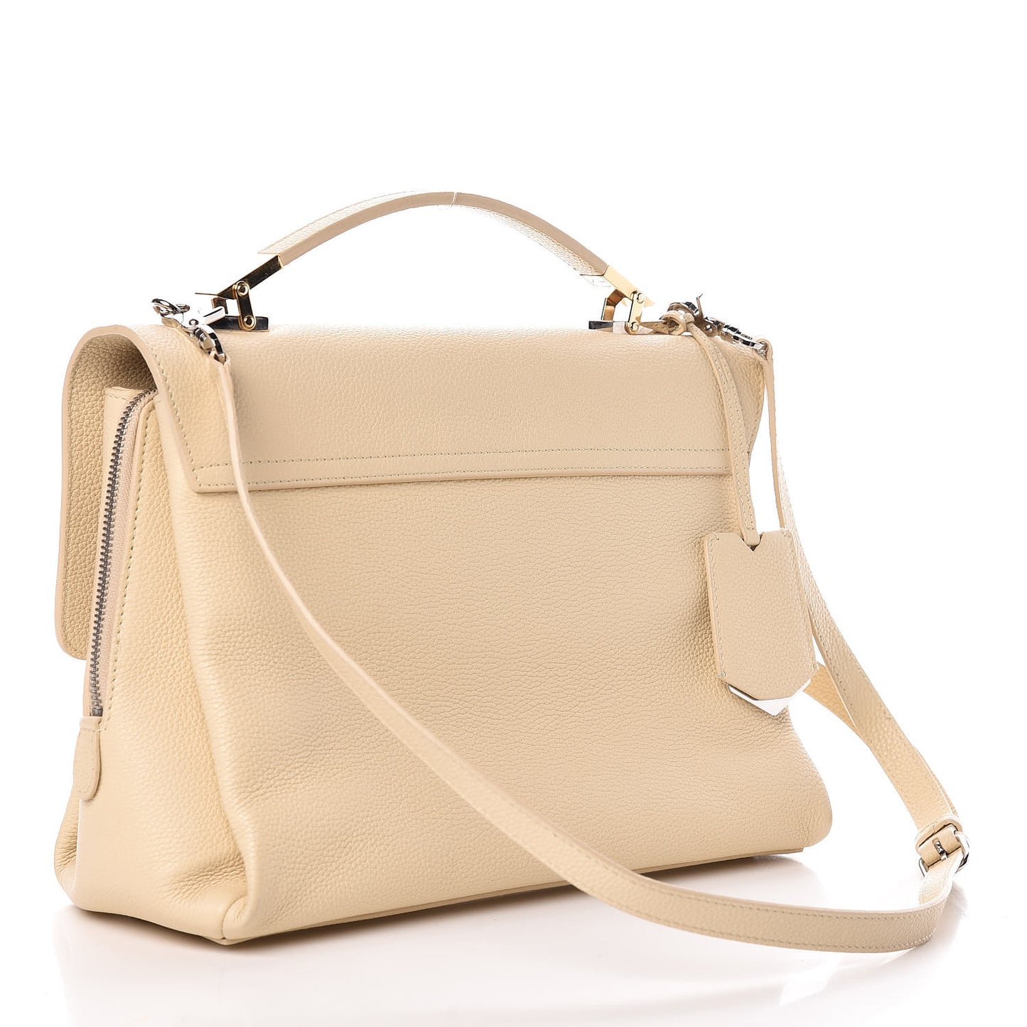 Grained Calfskin Le Dix Small Soft Cartable Blanc Creme