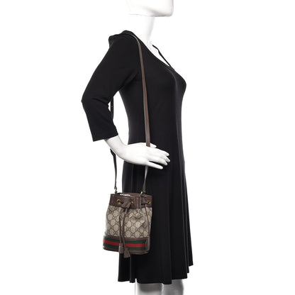 Gucci GG Supreme Monogram Web Mini Ophidia Bucket Bag Brown 2 of 10