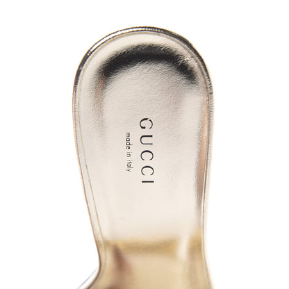 Gucci Metallic Nappa Dora Tiger Head Mid Heel Slide Sandals 38.5 Gold 8 of 9