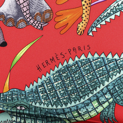 Hermes Silk a Marche Du Zambeze Scarf 90 Framboise Vert Orange 2 of 4