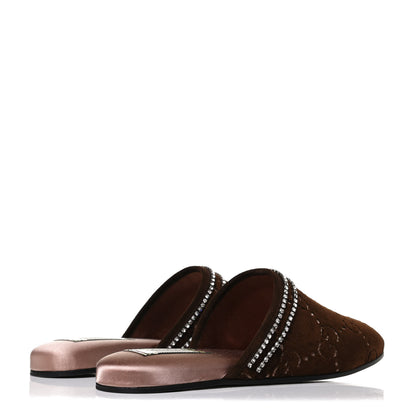 Gucci Velvet GG Monogram Crystal Womens Slippers 37 Brown Vintage Cocoa 4 of 11