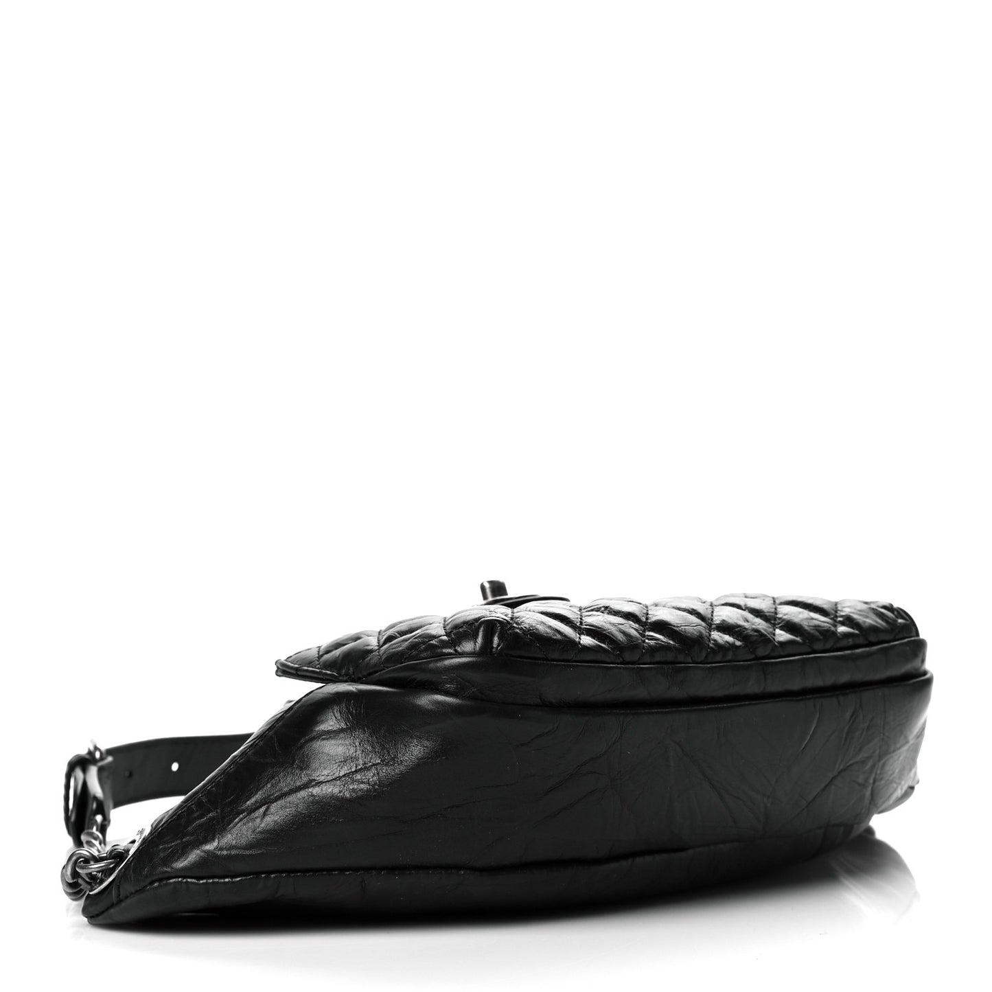 Crumpled Calfskin Quilted Casual Rock Waist Bag Fanny Pack Black
