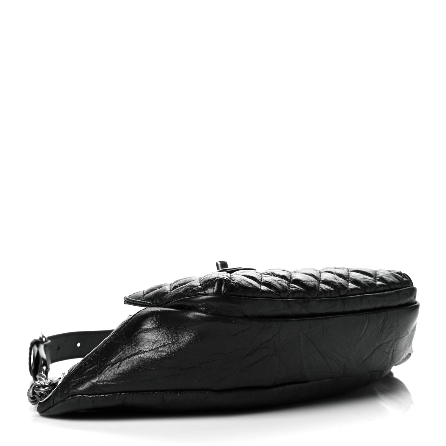 Chanel Crumpled Calfskin Quilted Casual Rock Waist Bag Fanny Pack Black 3 of 9