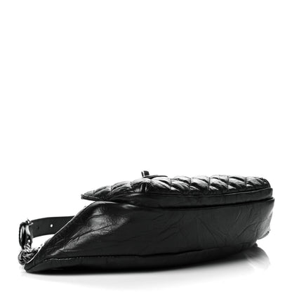 Chanel Crumpled Calfskin Quilted Casual Rock Waist Bag Fanny Pack Black 3 of 9