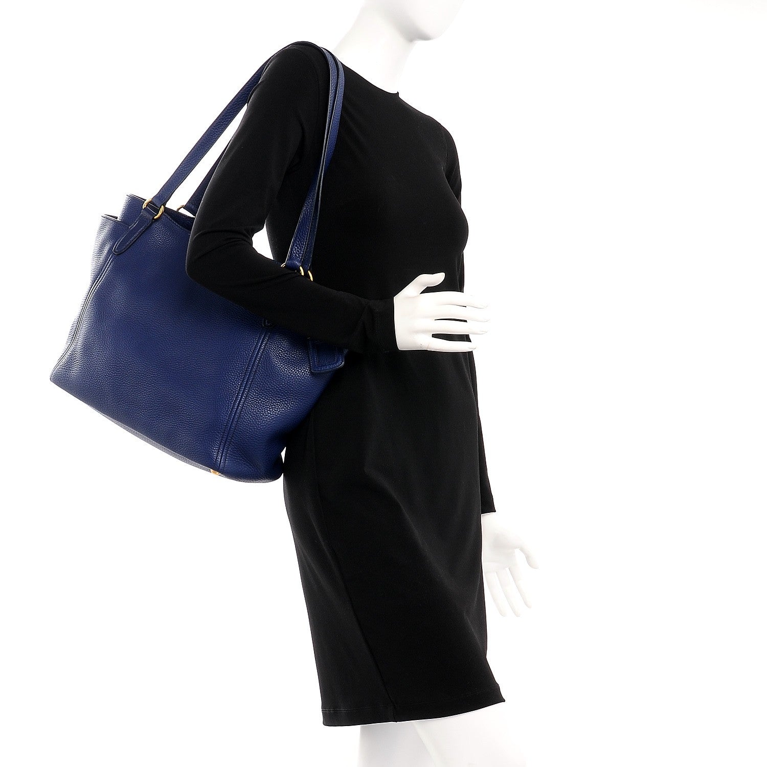 Prada Vitello Daino Side Pocket Shoulder Bag Inchiostro 2 of 8