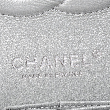 Chanel Metallic Crumpled Patent Chevron Quilted Medium Double Flap Silver 8 of 9