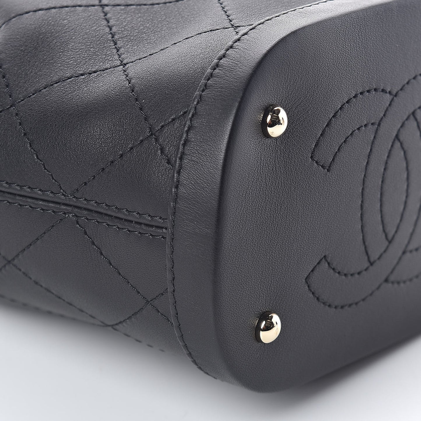 Calfskin Stitched Mini Drawstring CC Bag Black